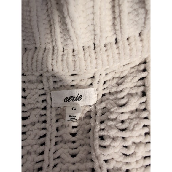 AERIE Cable Knit Cream 1/4 Zip Oversized Chunky Knit Sweater Lightweight Sz XL - Picture 11 of 15